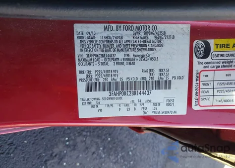 2011 Ford Fusion Sport из США, поврежденный, VIN 3FAHP0KC2BR144437